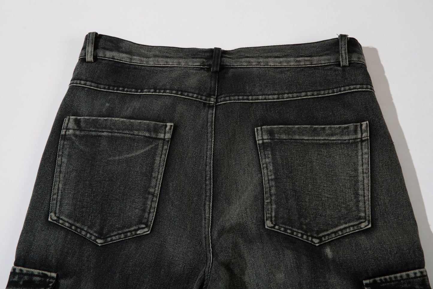 Cargo Pocket Embroidery Wide Leg Denim Jeans WN25718