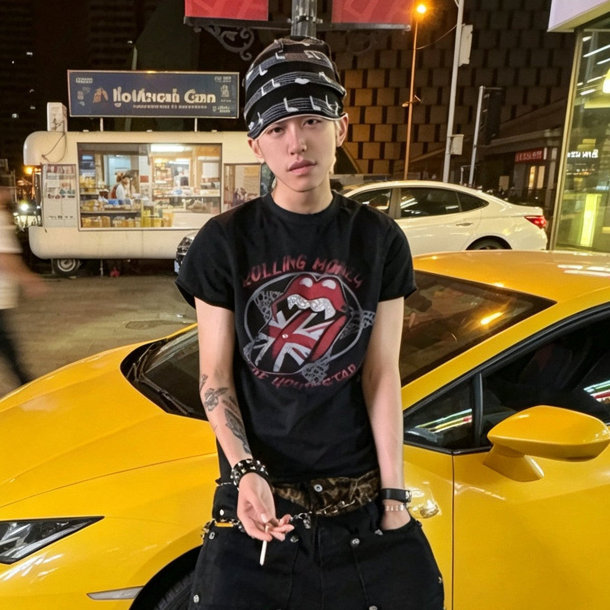 Lip Flag Star Graphic Print Short Sleeve T-Shirt WN27408