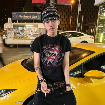Lip Flag Star Graphic Print Short Sleeve T-Shirt WN27408