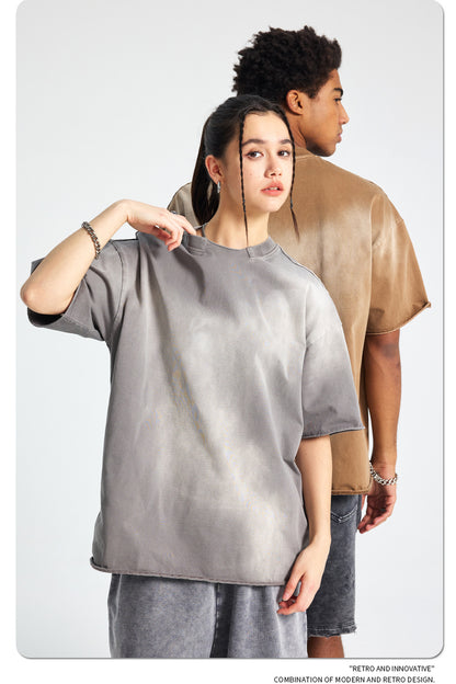 Spray Dye Raw Edge Damage Washed Short Sleeve T-Shirt WN16265