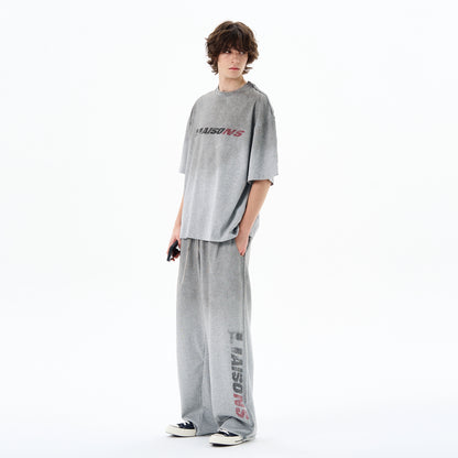 Graphic Letter Print Short Sleeve T-Shirt & Sporty Sweatpants Setup WN19207