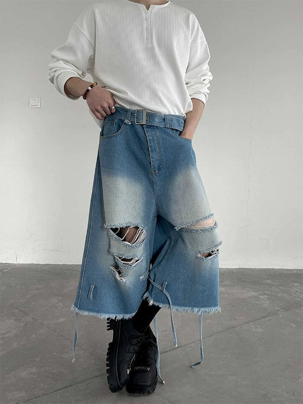 Distressed Raw Edge Denim Half Jeans WN19275