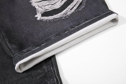 Star Damage Washed Wide Leg Denim Jeans WN25519