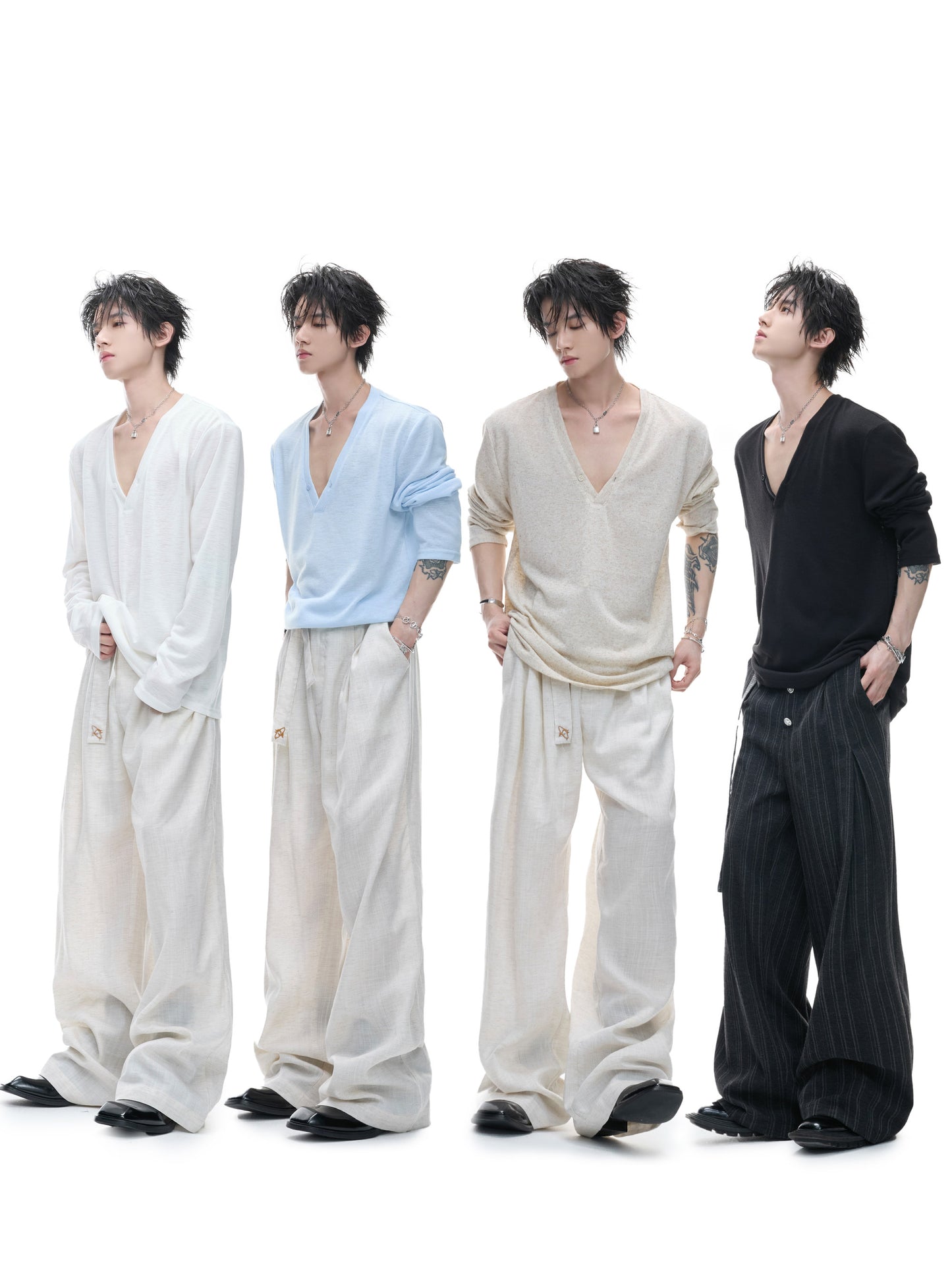 Deep V-Neck Breathable Oversize Long Sleeve T-Shirt WN27011