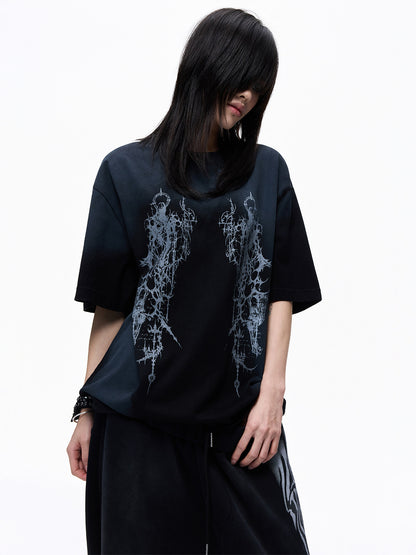 Washed Art Graphic Print Short Sleeve T-Shirt WN27256