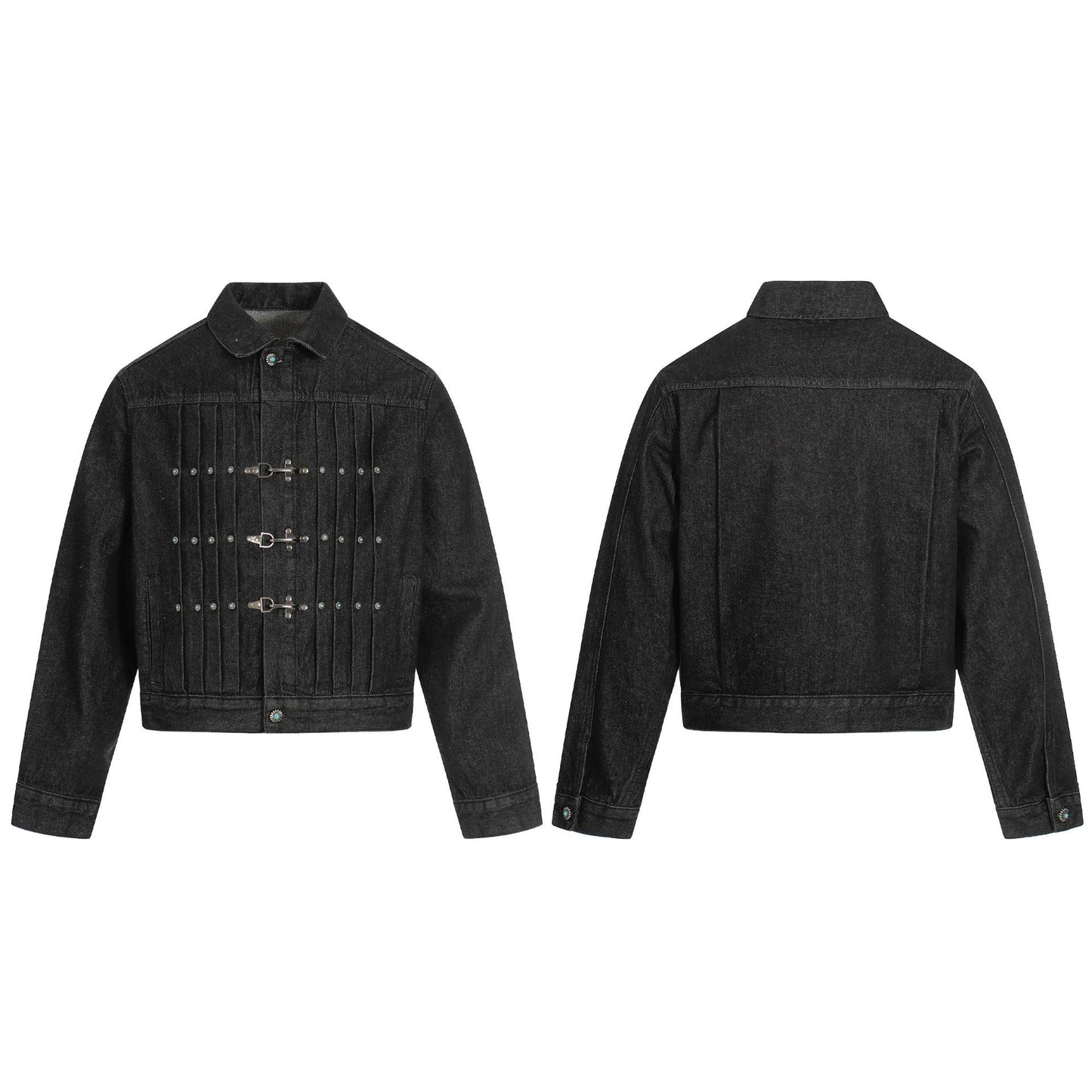 Raw Denim Pleats Metal Buckle Jacket WN26042