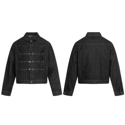 Raw Denim Pleats Metal Buckle Jacket WN26042