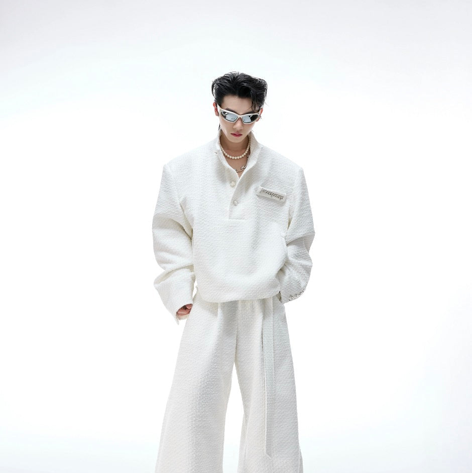 Pearl Button Textured Jacket & Wide Leg Pants Setup WN20529