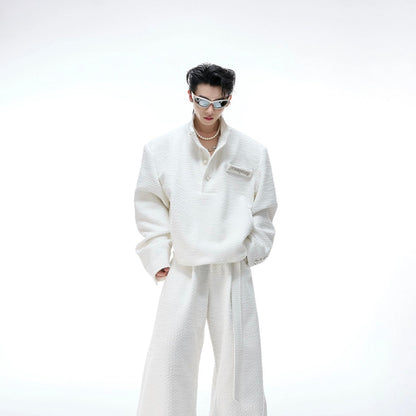 Pearl Button Textured Jacket & Wide Leg Pants Setup WN20529