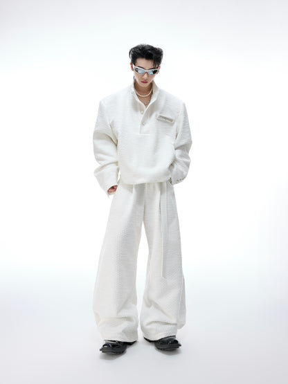 Pearl Button Textured Jacket & Wide Leg Pants Setup WN20529