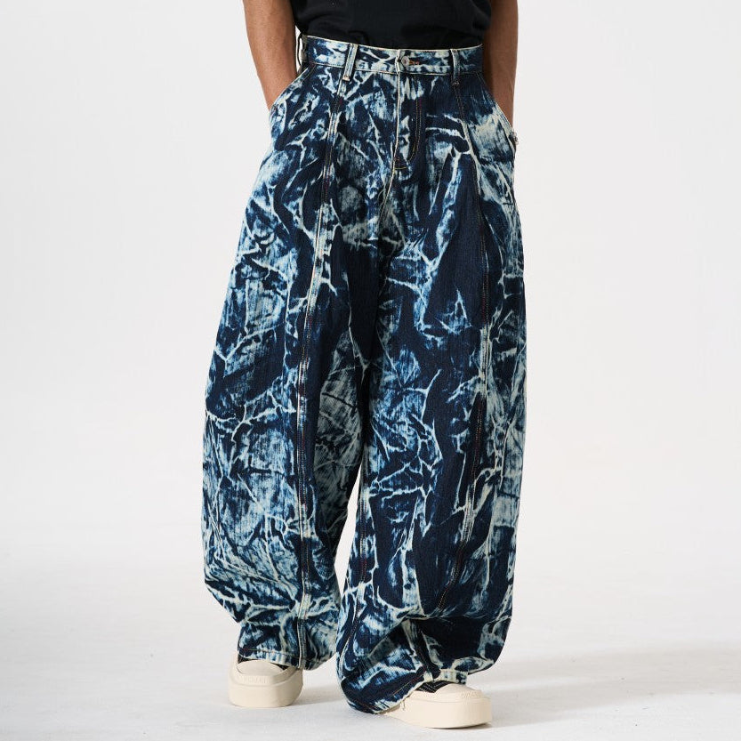 Abstract Print Wide Leg Denim Jeans WN28011