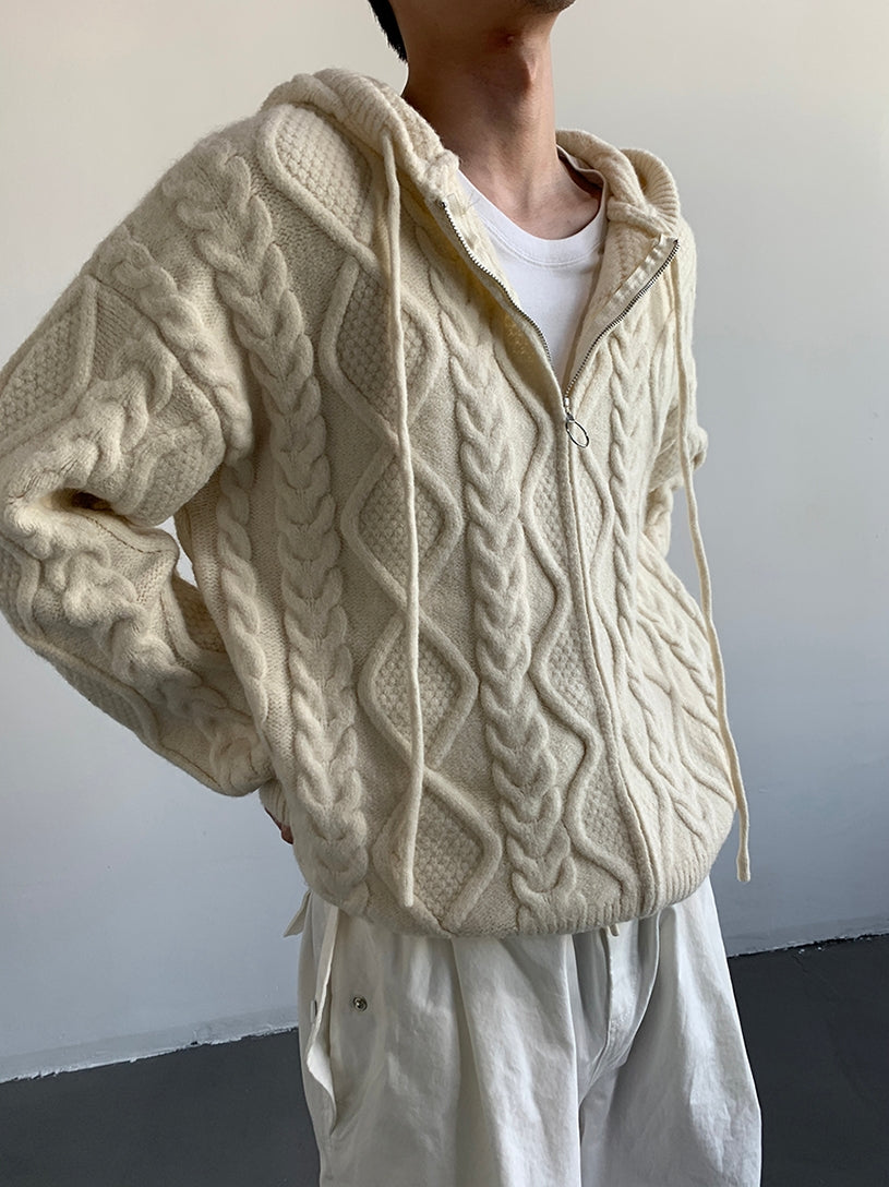 Hooded Oversize Cable Knit Sweater WN9671