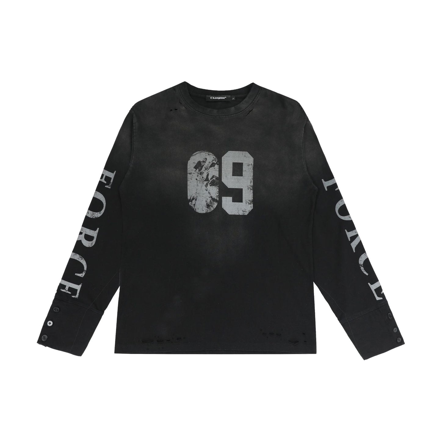 Washed Number Print Damage Long Sleeve T-Shirt WN25386