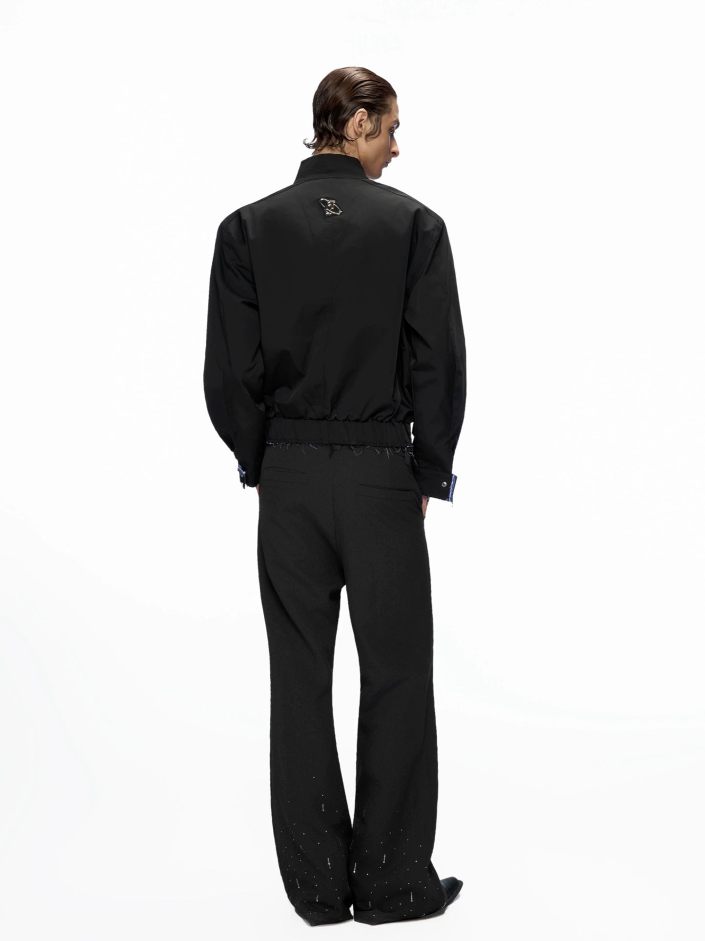 Striped Patchwork Standing-Collar Short Jacket WN20520