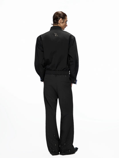 Striped Patchwork Standing-Collar Short Jacket WN20520