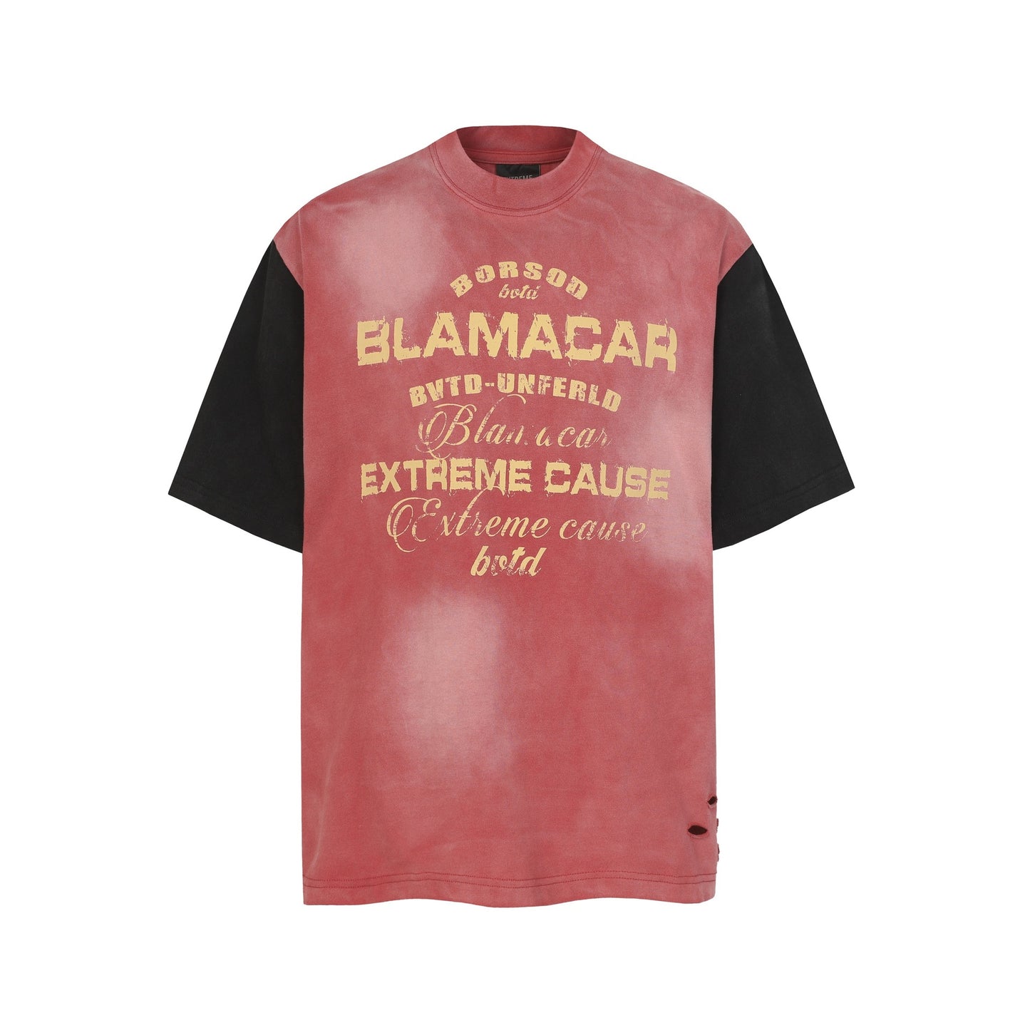 Letter Print Patchwork Wash Damage Short Sleeve T-Shirt WN25598
