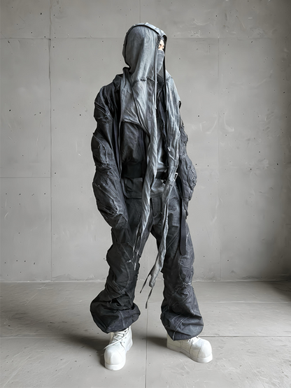 Deconstructed Washed Wide Leg Cargo Pants WN21994