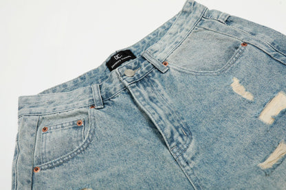 Cropped Damage Washed Half Denim Jeans WN26786