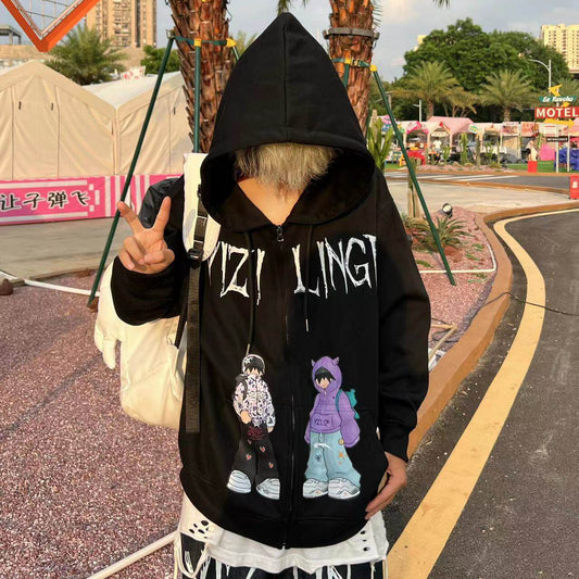 Illustration Print Oversize Short Sleeve T-Shirt & Pullover Hoodie & Zipper Hoodie WN24061