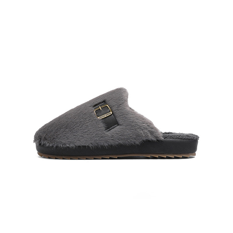 Fake Fur Buckle Detail Warm Mules WN23351