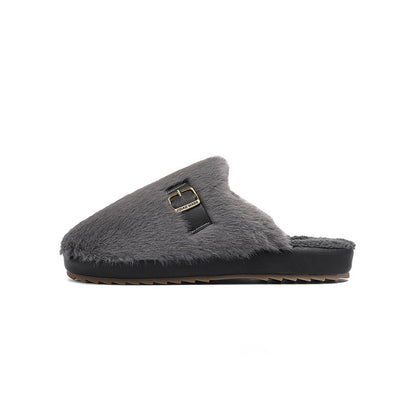 Fake Fur Buckle Detail Warm Mules WN23351