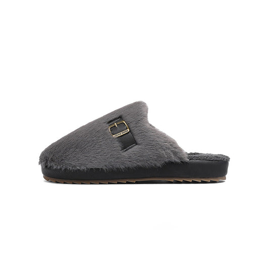 Fake Fur Buckle Detail Warm Mules WN23351
