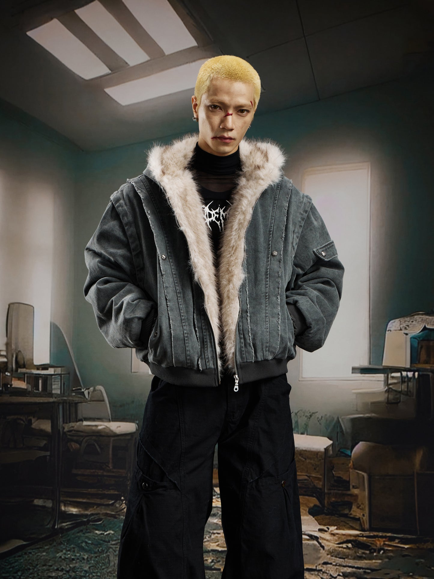 Heavyweight Washed Deconstructed Patchwork Puffer Jacket WN22751