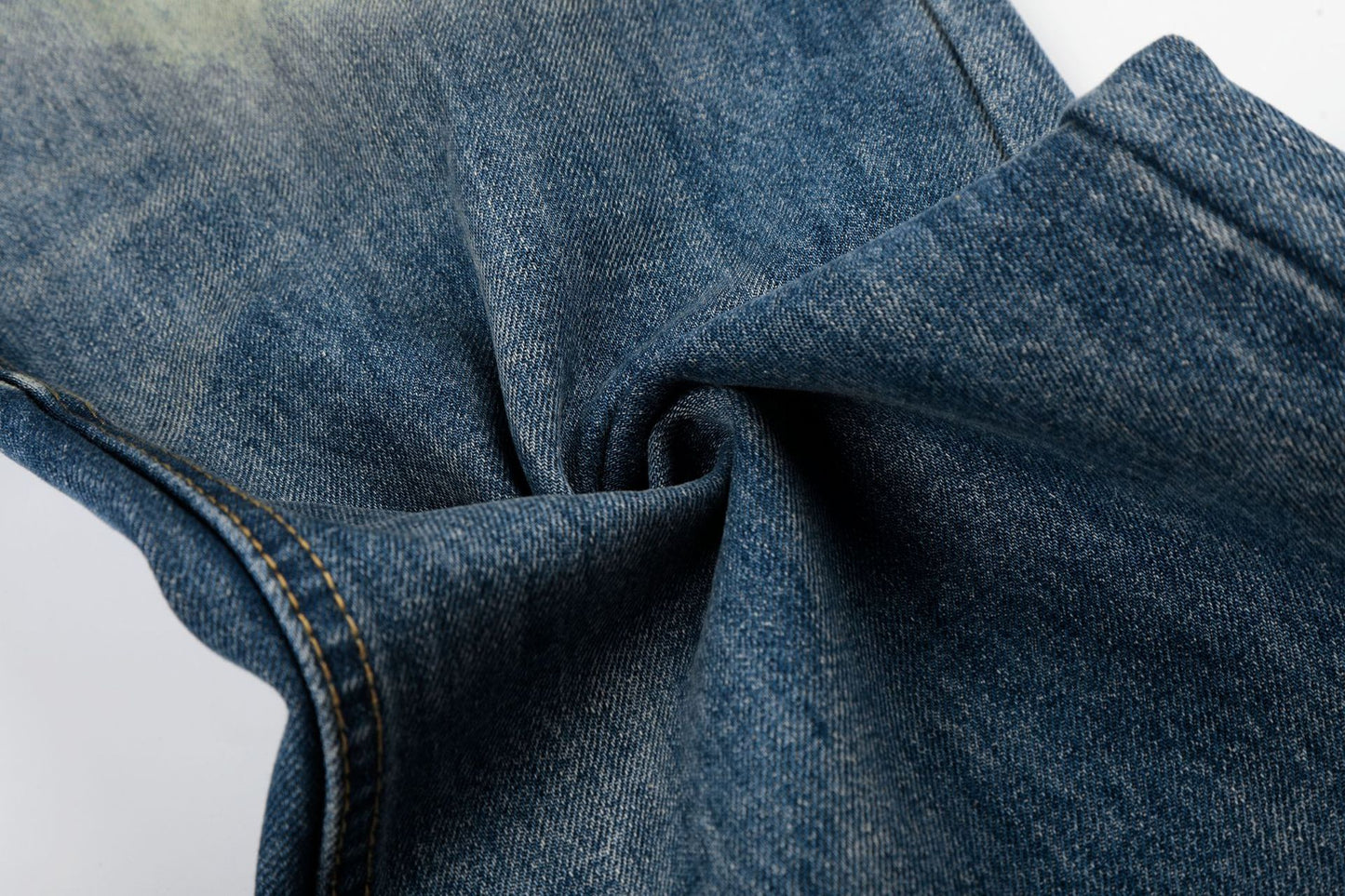 Washed Whisker Damage Wide Leg Denim Jeans WN26008