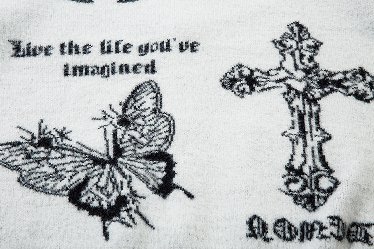 Butterfly Cross Design Oversize Zipper Knit Cardigan WN11170