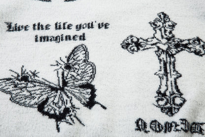 Butterfly Cross Design Oversize Zipper Knit Cardigan WN11170