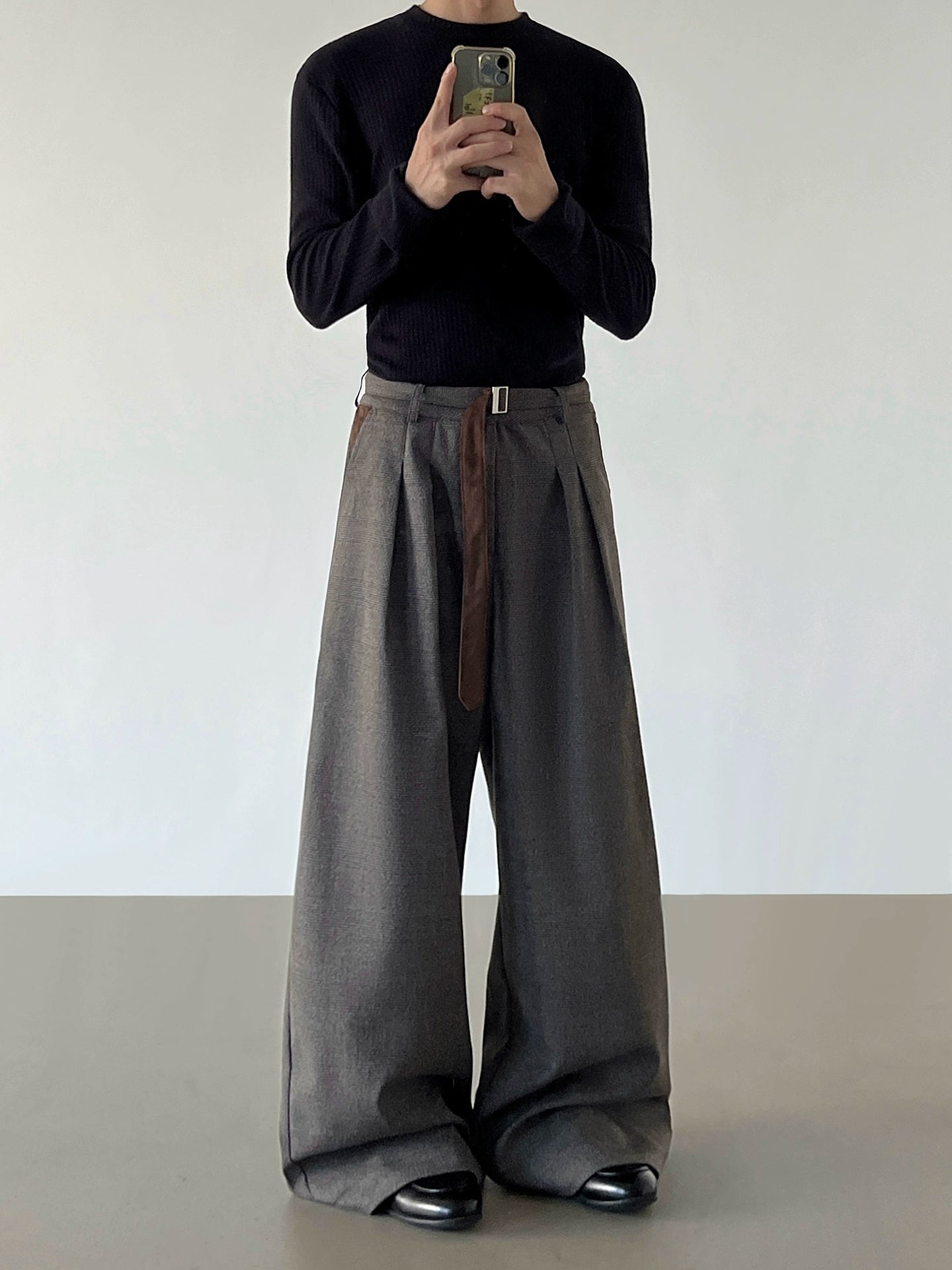 Houndstooth Pleats Wide Leg Trousers WN21209