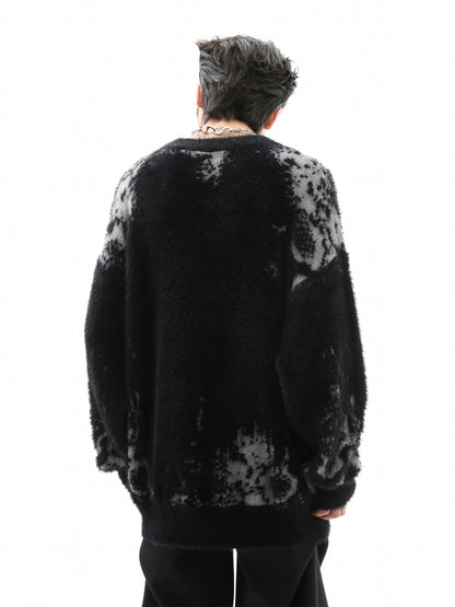 Shaggy Embroidery Crewneck Oversize Knit Sweater WN10335