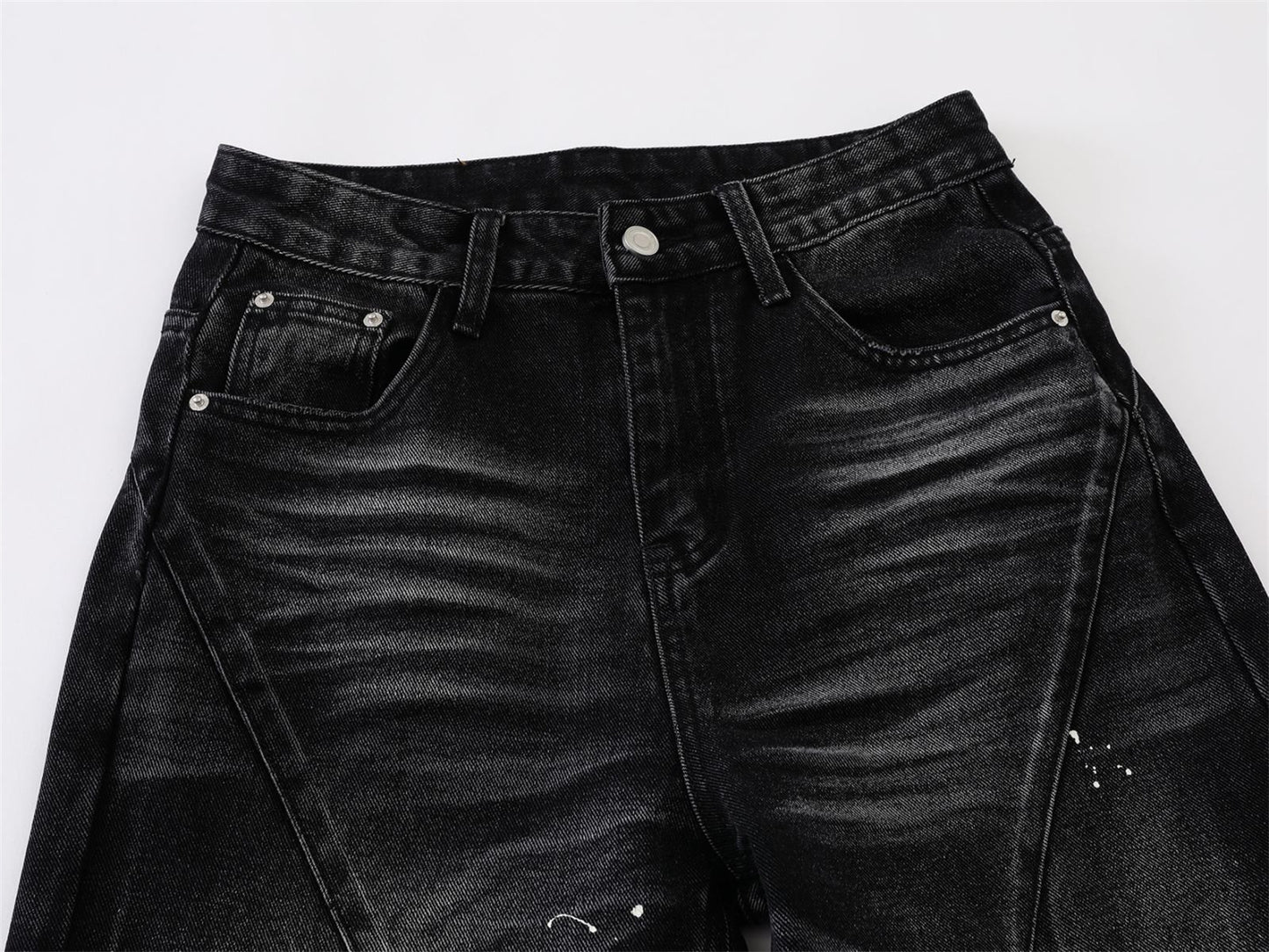 Whisker Paint Straight Denim Jeans WN26759