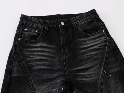 Whisker Paint Straight Denim Jeans WN26759