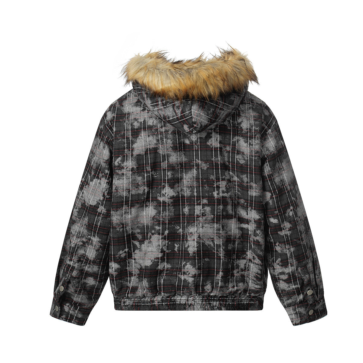 Fake Fur Collar Lamb Fleece Plaid Puffer Jacket WN21884
