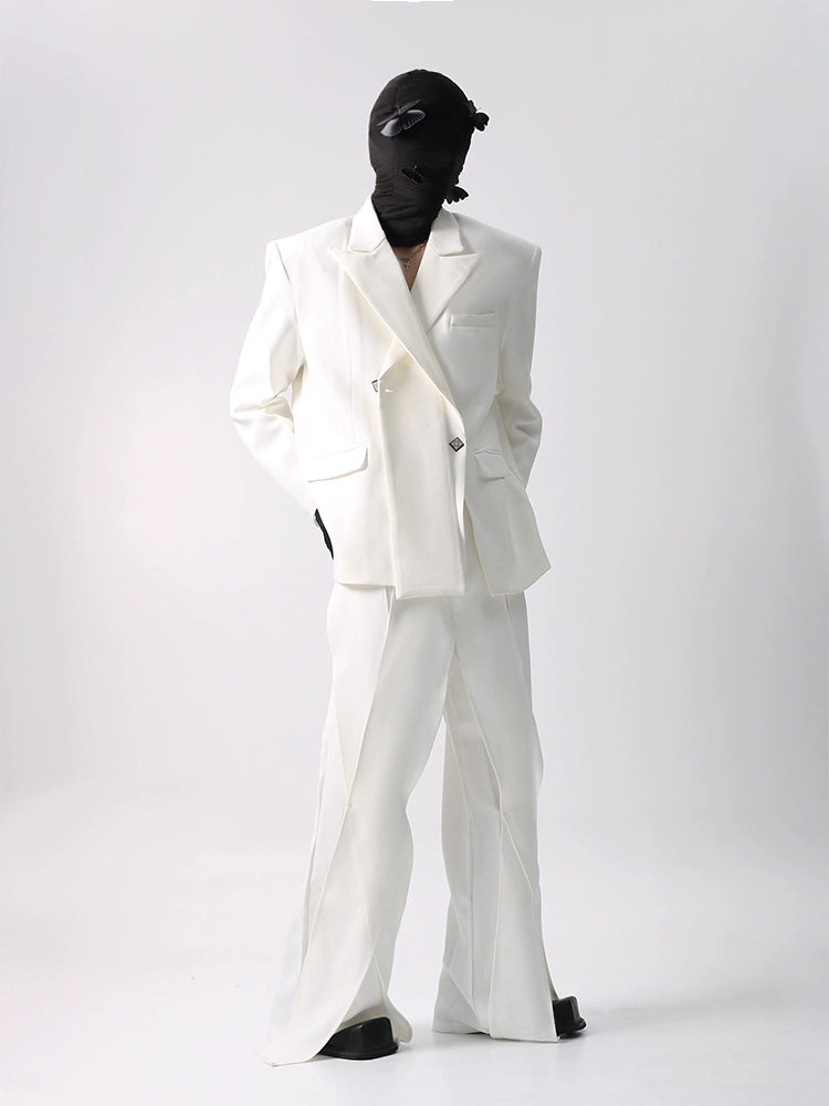 Asymmetrical Design Tailored Jacket &  Flare Pants Setup WN18693