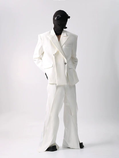 Asymmetrical Design Tailored Jacket &  Flare Pants Setup WN18693