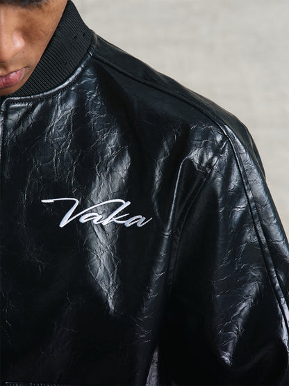 Wrinkle Texture Embroidery PU Leather Jacket WN20977