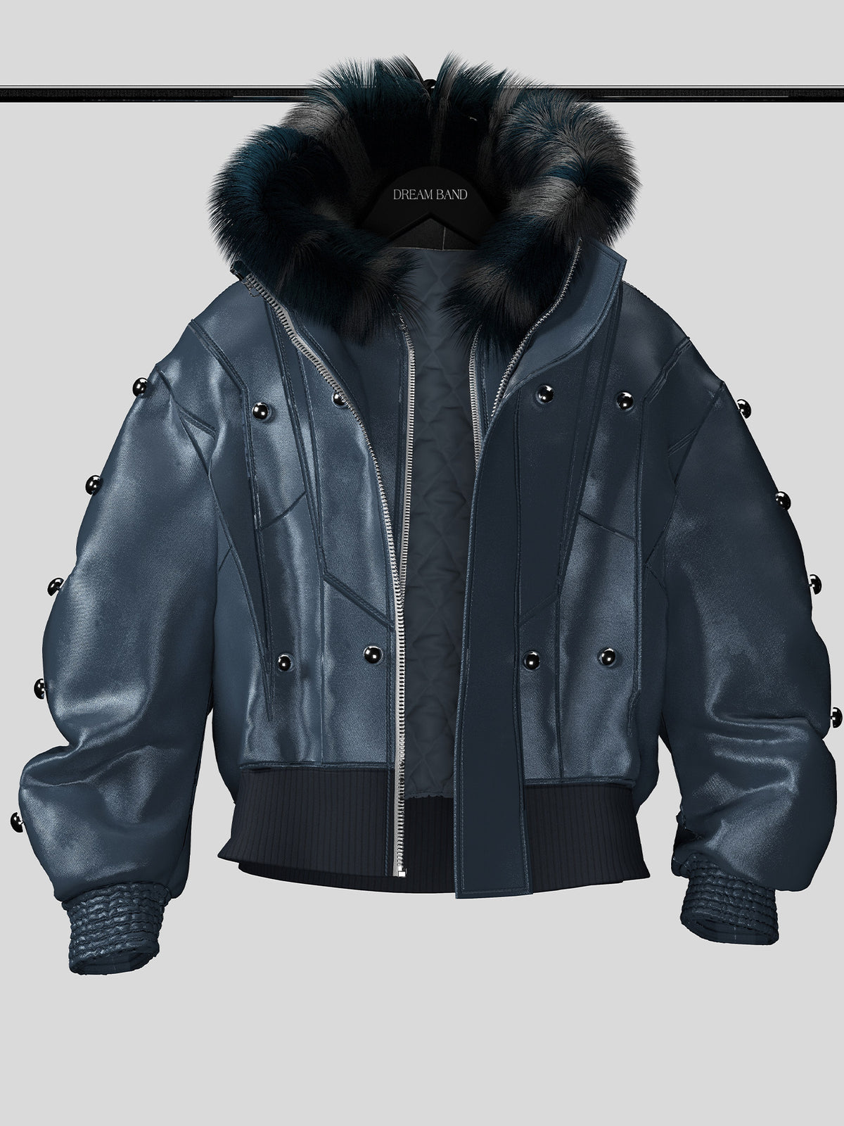Fake Fur Collar Stud Oversize Puffer Jacket WN27139