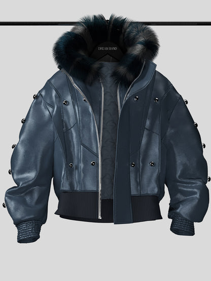 Fake Fur Collar Stud Oversize Puffer Jacket WN27139