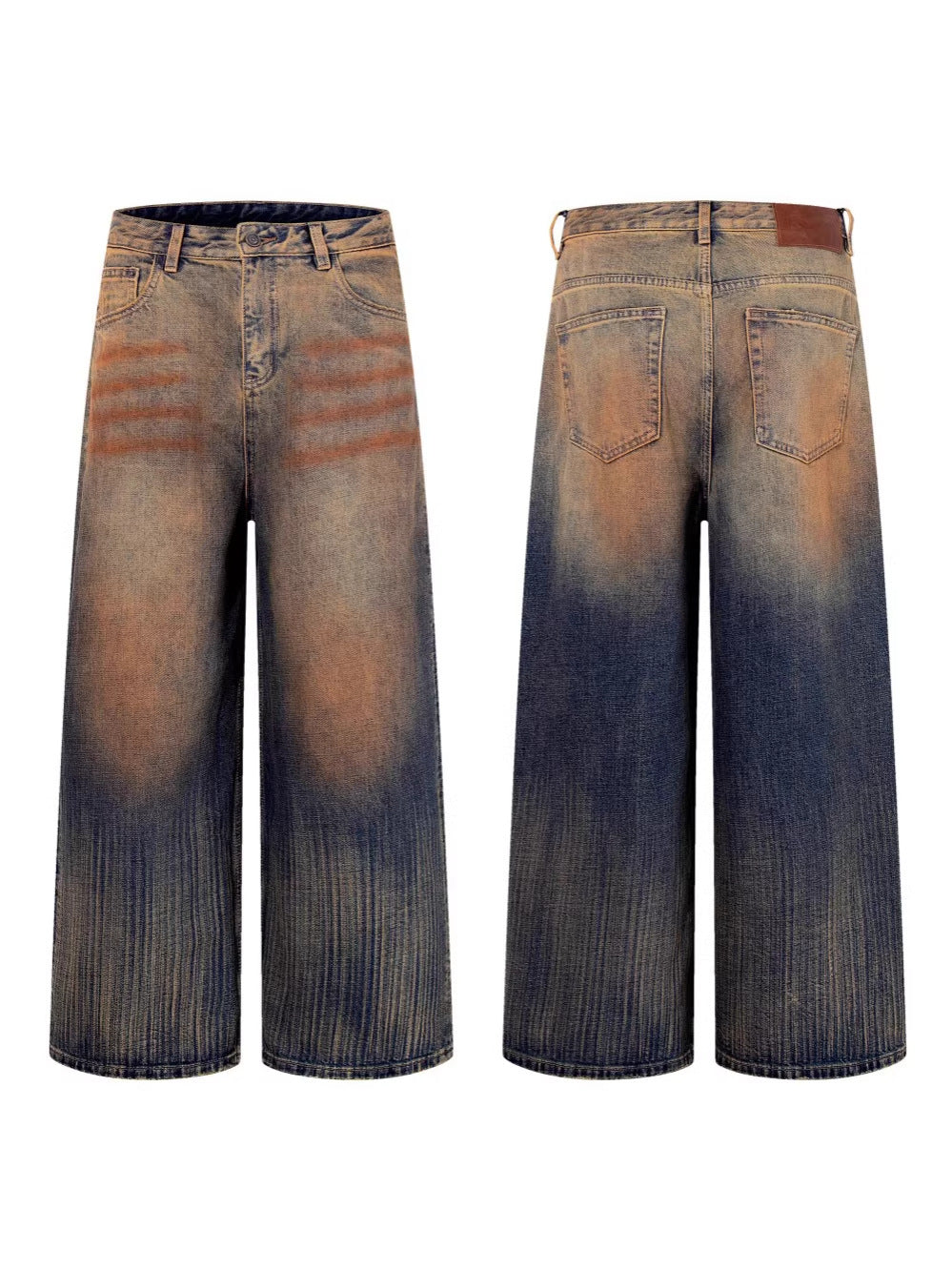 Mud Dye Washed Whisker Wide Leg Denim Jeans WN27904