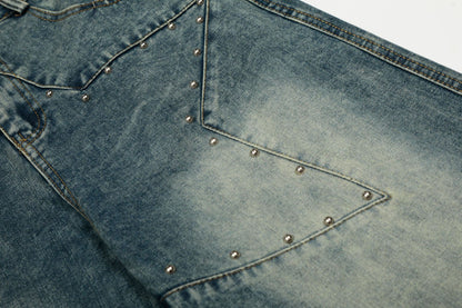 Star Patch Rivet Wide Leg Denim Jeans WN25585