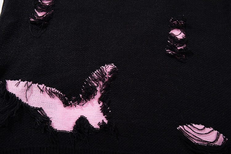 Asymmetric Butterfly Jacquard Chain Detail Knit Sweater WN11513