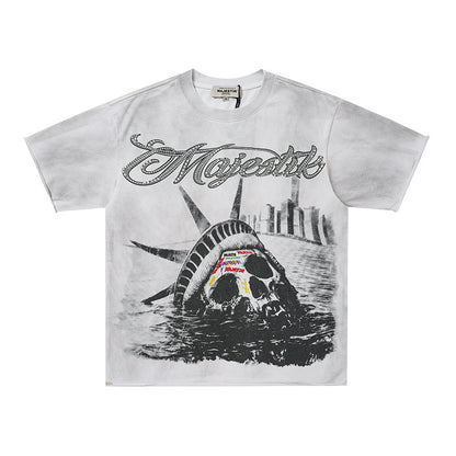 Washed Letter Skull Graphic Short Sleeve T-Shirt WN28103