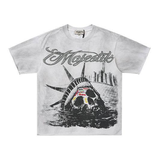 Washed Letter Skull Graphic Short Sleeve T-Shirt WN28103