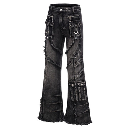 Heavy Detail Flare Cargo Denim Jeans WN24277