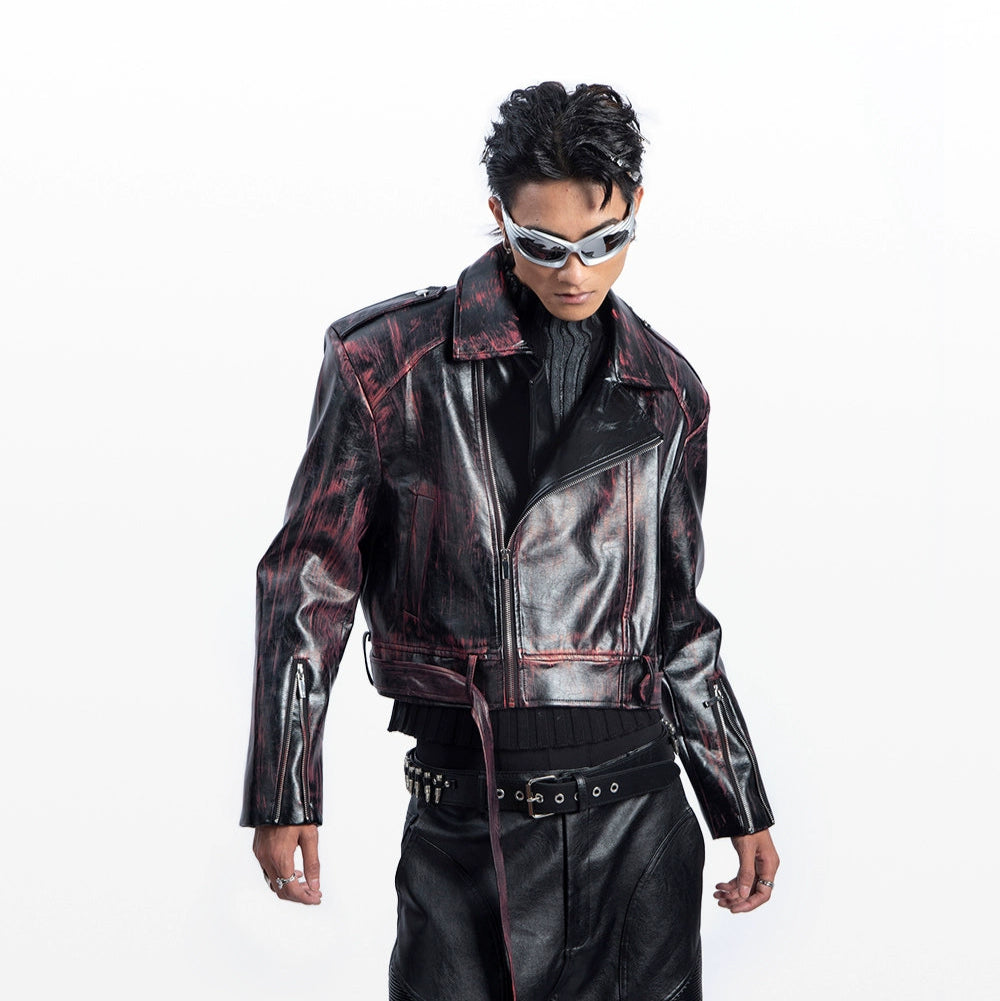 Faded PU Leather Short Jacket WN20625