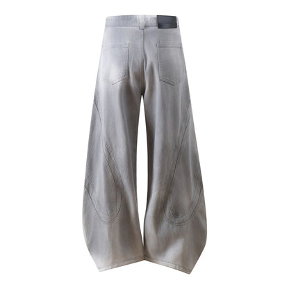Washed Panel Design Wide Leg Denim Jeans WN25456