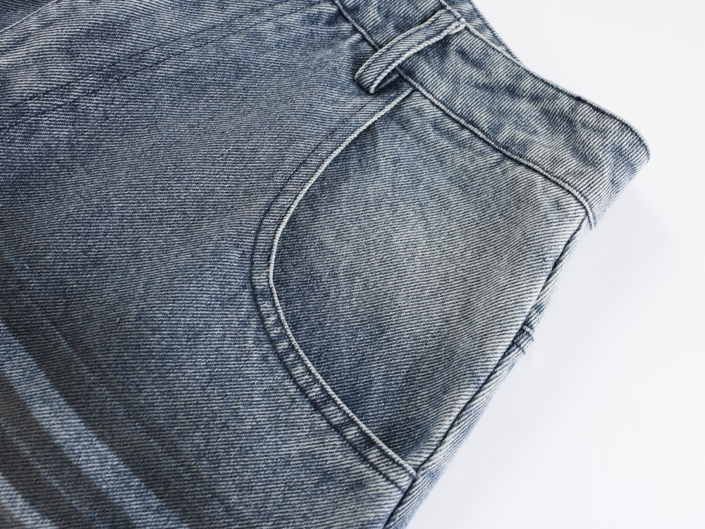 Crackle Washed Wide Leg Denim Jeans WN27840