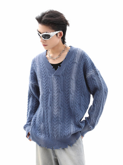 Oversize V-Neck Knit Sweater WN10337